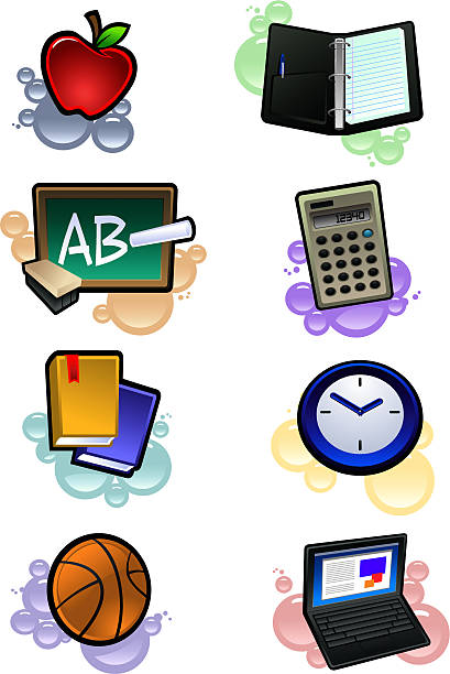 Classroom Supplies with Paint Background vector art illustration