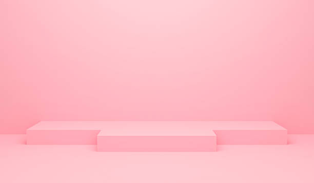 3D render illustration of pink abstract geometric background or texture. Bright pastel podium or pedestal backdrop. Blank minimal design concept. Stage for awards ceremony on website in modern.