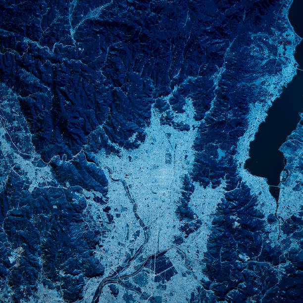 istock Kyoto Japan 3D Render Map Blue Top View Nov 2019 1190802158