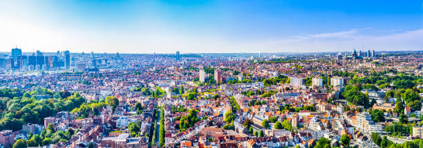 Brussels cityscape Brussels cityscape, large panorama of capital of Belgium on sunny summer day houses in brussels stock pictures, royalty-free photos & images