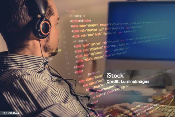 Computer Programmer Working On New Software Design Stock Photo ...