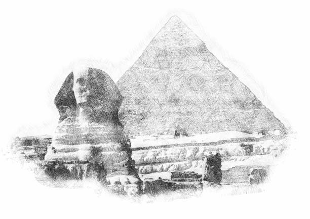 Sketch with a simple pencil sketch of the Egyptian pyramid Drawing with a simple pencil sketch of the Egyptian pyramid great pyramid of khufu stock pictures, royalty-free photos & images