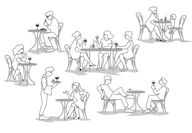 люди, сидящие в уличном кафе - people eating silhouette cafe stock illustrations