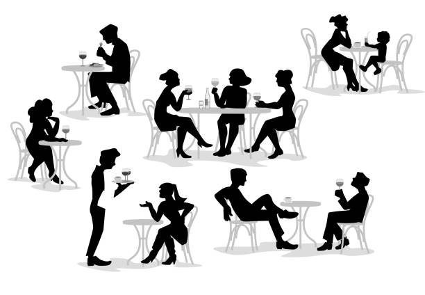 leute, die im straßencafé sitzen - eating silhouette men people stock-grafiken, -clipart, -cartoons und -symbole