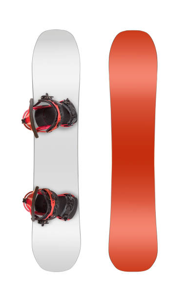 Snowboard with bindings isolated on white Front and back views of snowboard with bindings isolated on white background snowboard stock pictures, royalty-free photos & images