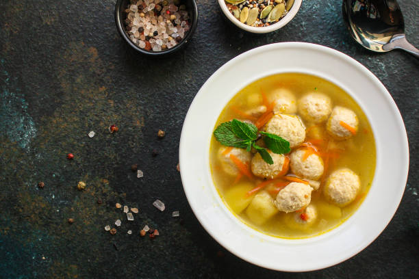 istock soup meatballs (poultry, chicken, turkey, vegetables) menu concept. food background. top view. copy space 1190811261