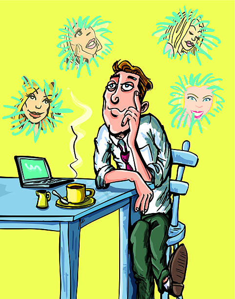 istock Cartoon man daydreams of beautiful woman 119081259