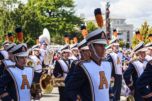 Victoria Canada May 22, 2019: Bobcats at Aberdeen High School in Victoria Day Parade along Douglas Street. This is Victoria's largest parade and attracting well over 100,000 people from Canada and the USA.
