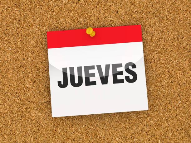 istock THURSDAY Calendar on Corkboard - Spanish Word - 3D Rendering 1190814469