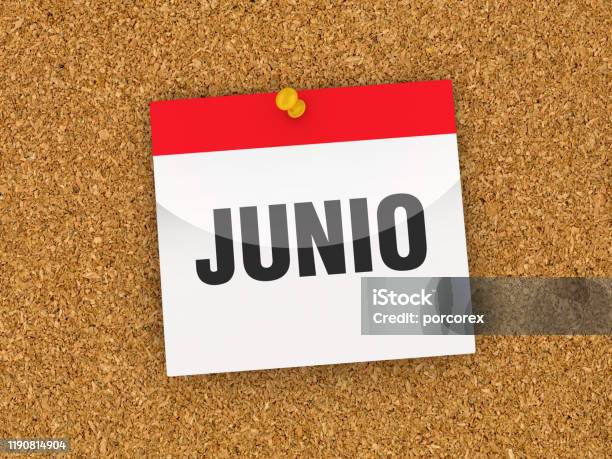 Junio Calendar On Corkboard Spanish Word 3d Rendering Stock Photo - Download Image Now