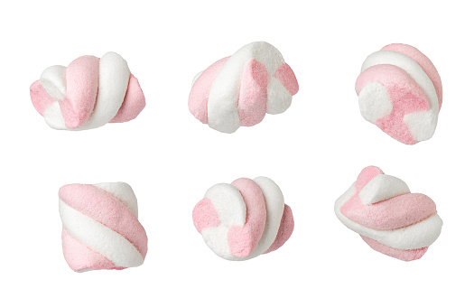 set of pink marshmallows isolated on white background