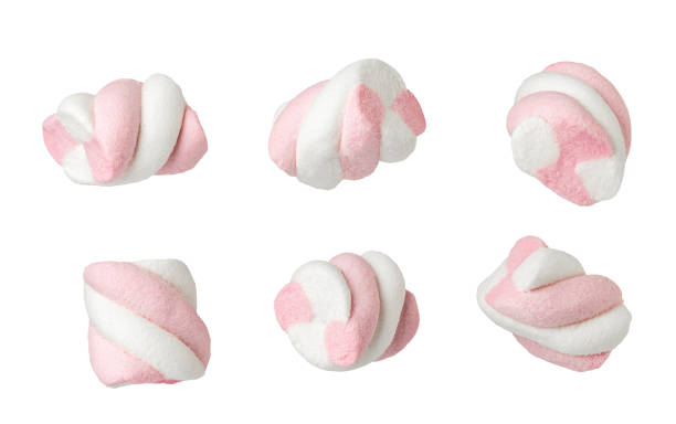 set of marshmallows set of pink marshmallows isolated on white background chewy photos stock pictures, royalty-free photos & images