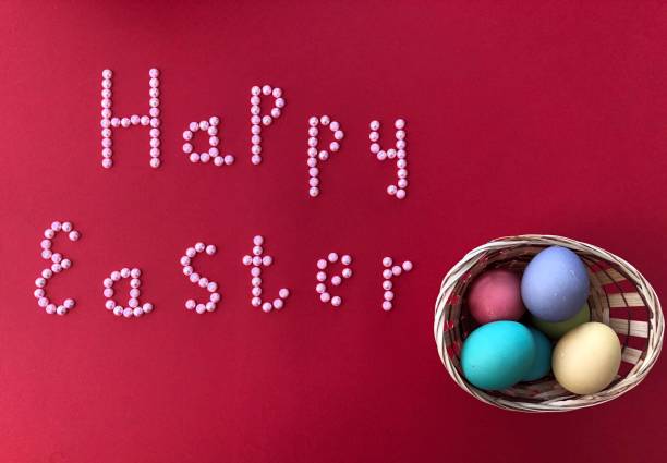 istock card with the inscription happy easter on a red background 1190817919