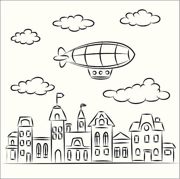 ilustrações, clipart, desenhos animados e ícones de airship para a cidade velha - hindenburg