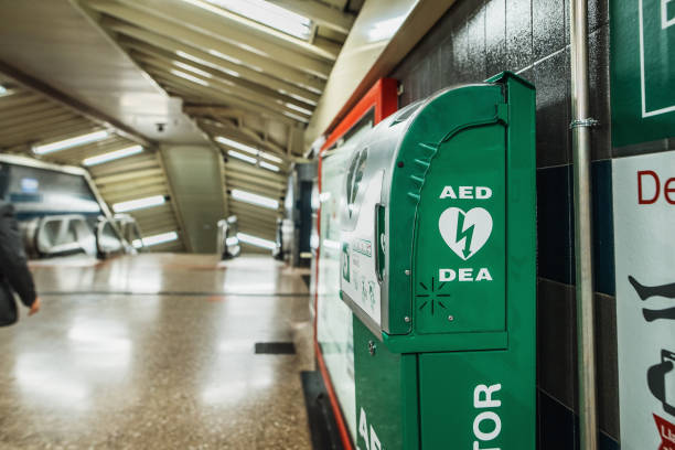 istock Automated Electric Defibrillator inside subway station 1190820424