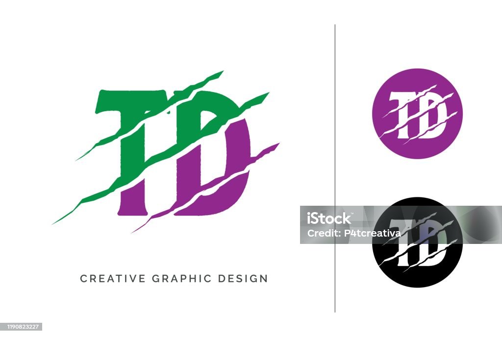 Design Del Logo Del Modello Di Lettera Td Graffiato Verde ...