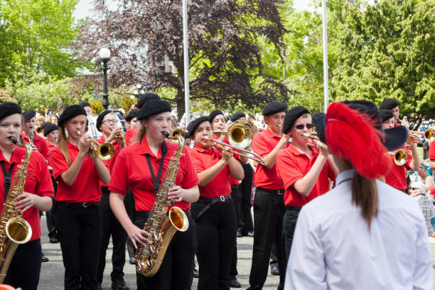Brass trumpet band playing together