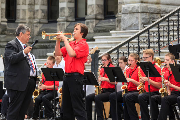 Victoria Canada May 22, 2019: Cavaliers Kingstone Middle School in Victoria Day Parade along Douglas Street. This is Victoria's largest parade and attracting well over 100,000 people from Canada and USA.
