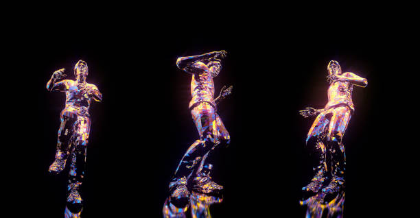istock Dancing poses 3D render. Set of 3 items isolated on black background 1190831824