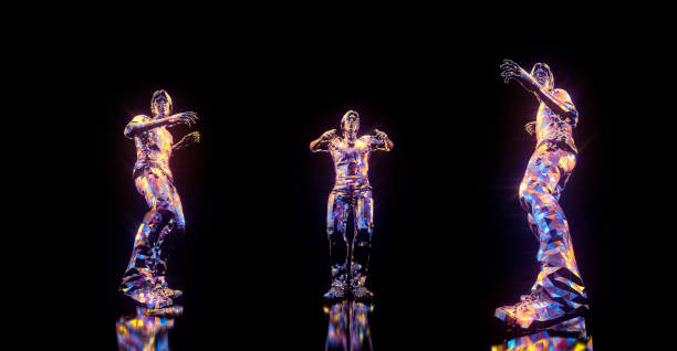 istock Dancing poses 3D render. Set of 3 items isolated on black background 1190831864