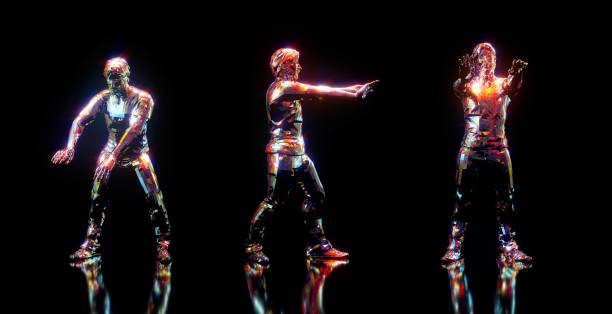 istock Dancing poses 3D render. Set of 3 items isolated on black background 1190831888