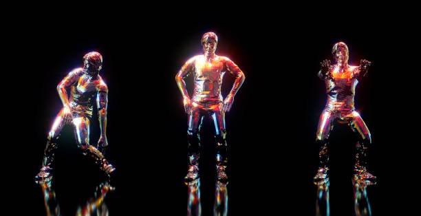 istock Dancing poses 3D render. Set of 3 items isolated on black background 1190831911