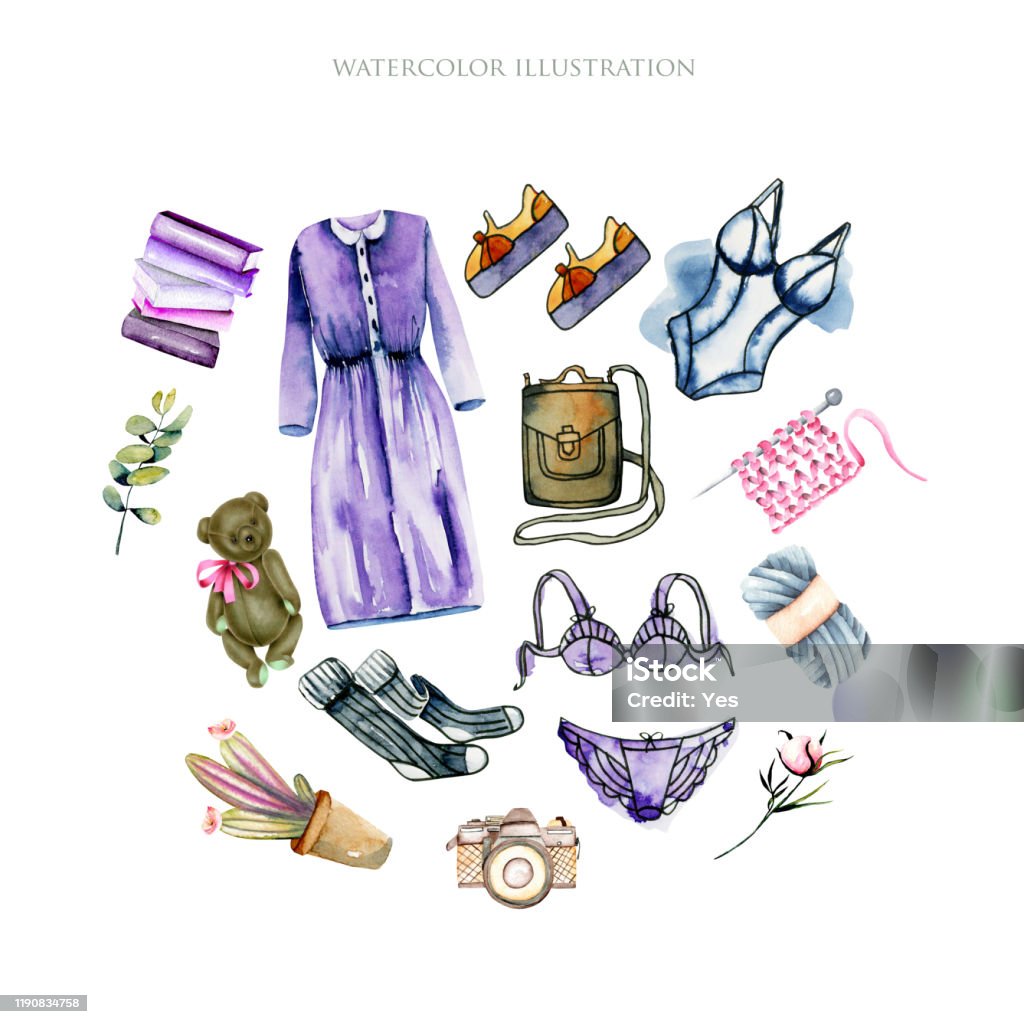 Watercolor Women Clothing And Accessories Illustration Collection Hand  Painted Isolated On A White Background Stock Illustration - Download Image  Now - iStock