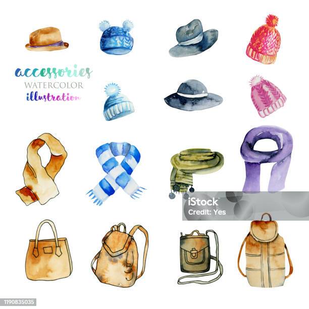Watercolor Accessories Illustration Collection Hand Painted Isolated On A  White Background Stock Illustration - Download Image Now - iStock