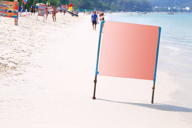 istock Summer Beach With Billboard. Mock up. Outdoor advertising, blank. 1190837131