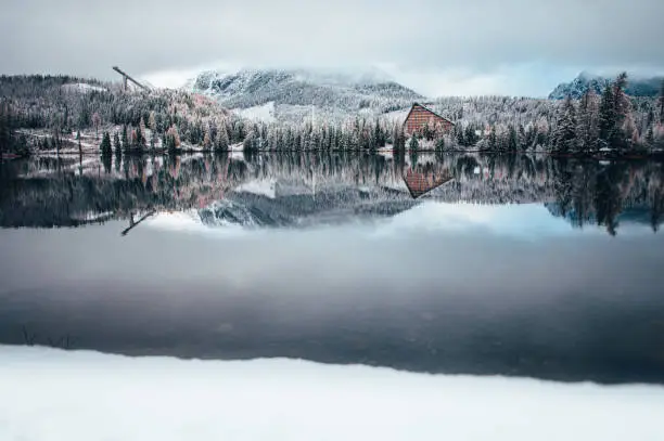 Winter lake in mountains. High Tatras, Slovakia