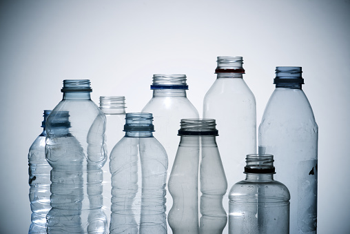 Water bottles and white background.