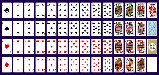 pełny zestaw kart do gry - cards poker king card green stock illustrations