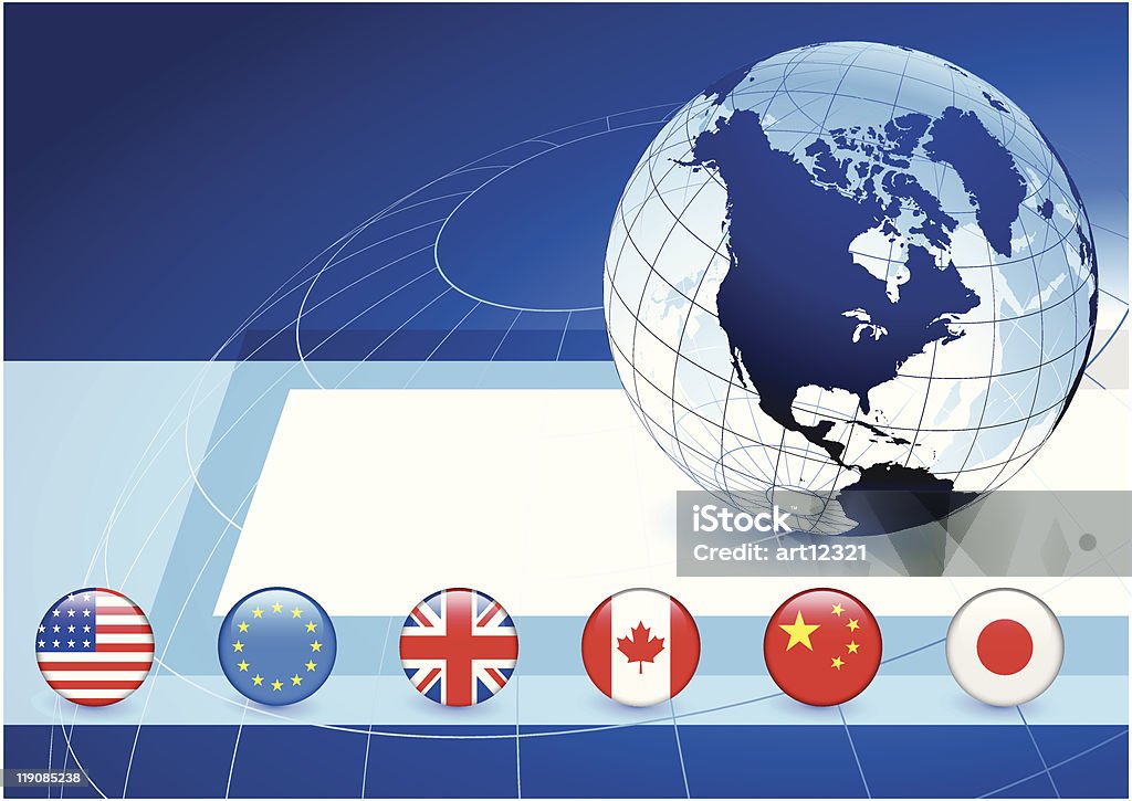 Globe auf Business-Hintergrund mit Flagge Buttons - Lizenzfrei Drahtrahmenmodell Vektorgrafik