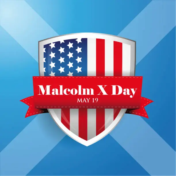 Vector illustration of Malcolm X Day badge with ribbon