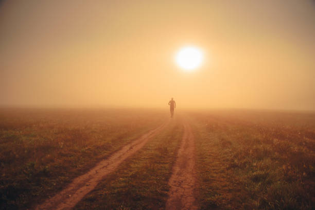 istock Orange landscape, morning run in autumn nature, 1190854212