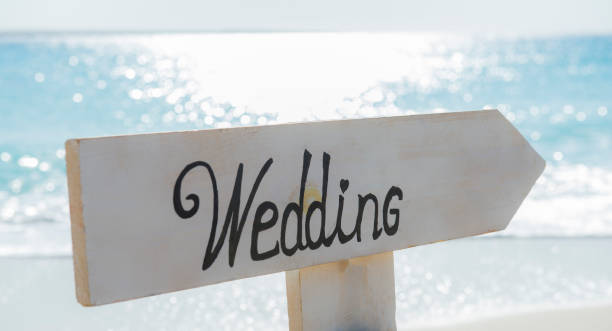 istock Wedding sign on a tropical beach paradise 1190856958