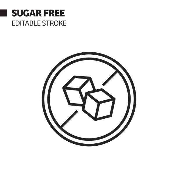 설탕 없는 선 아이콘, 윤곽선 벡터 기호 그림입니다. 픽셀 완벽, 편집 스트로크. - sugar stock illustrations