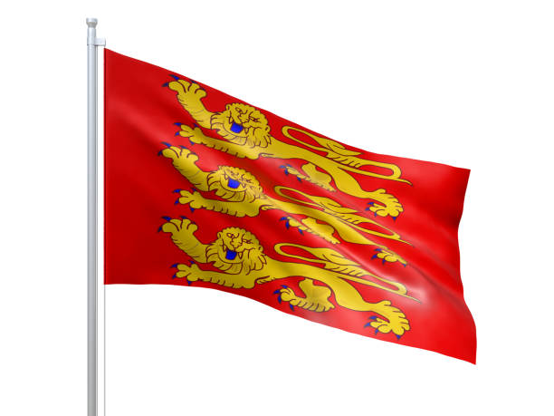 Realistic flag of Haute-Normandie (Region of France) with high resolution fabric texture