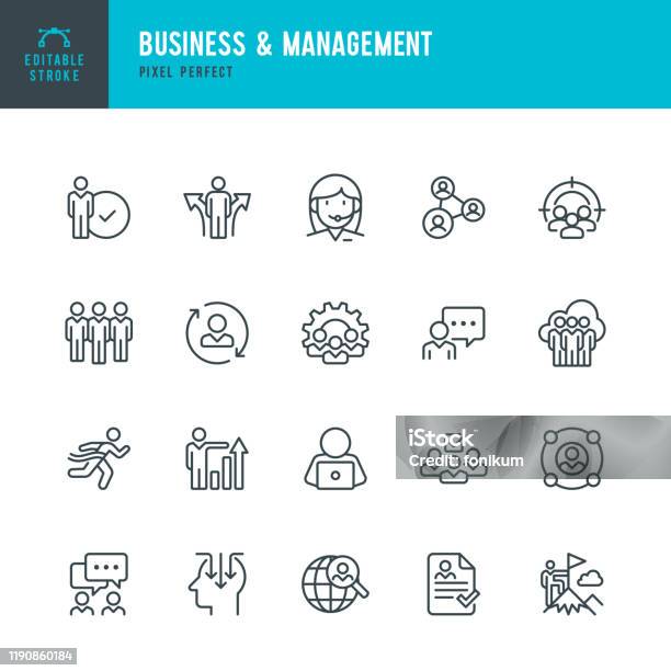 Business Management Thin Line Vector Icon Set Pixel Perfect Editable Stroke The Set Contains Icons People Human Resources Teamwork Support Resume Choice Stock Illustration - Download Image Now