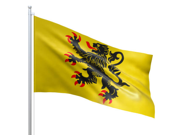 istock Nord Pas-de-Calais (Region of France) flag waving on white background, close up, isolated. 3D render 1190860266