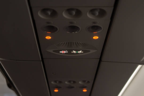 istock No smoking and Seat belt light sign on the airplane. 1190861000