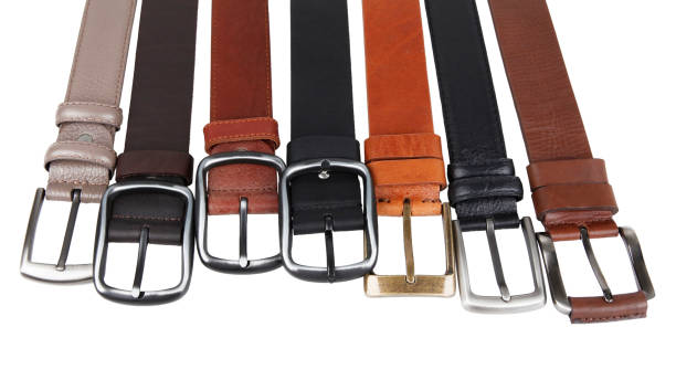 istock View of different leather belt with buckles isolated on white 1190862178