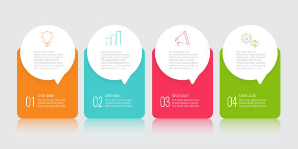 infographics design with speech bubble flat vector illustration infographics design with speech bubble flat vector illustration, infographics design with speech bubble flat vector illustration blank timeline infographic stock illustrations