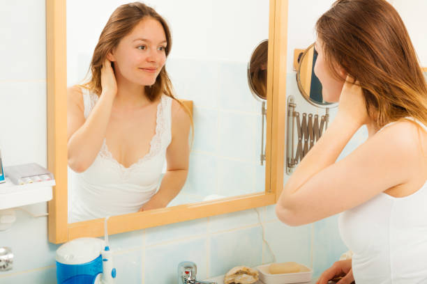istock Woman without makeup in bathroom. 1190867659