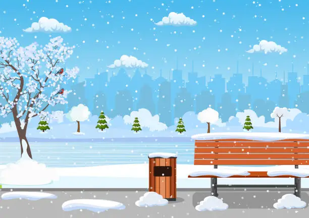 Vector illustration of Winter day park scene.
