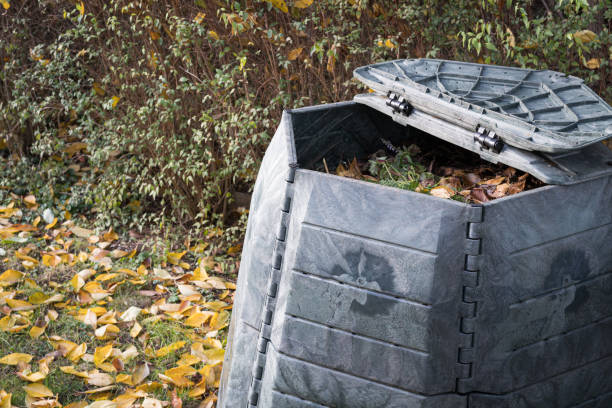 composting bin for recycling kitchen and garden organic waste. Zero waste, sustainability and environmental protection concept