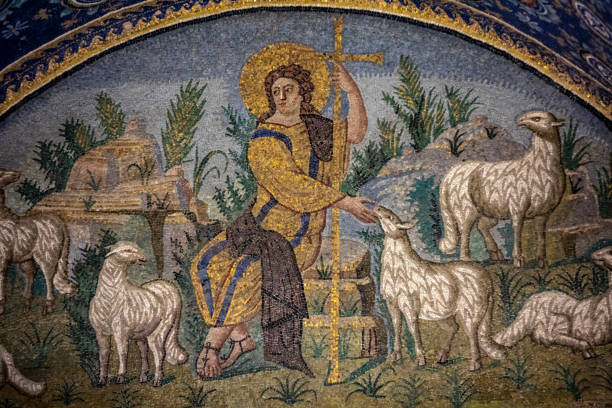 Mosaics in Mausoleum of Galla Placida in Ravenna. Italy Ravenna, Italy - Sept 11, 2019: The oldest and most perfect mosaic monument, empress Galla Placida Mausoleum, in Ravenna, Italy. agnus dei stock pictures, royalty-free photos & images