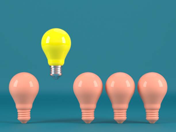 istock One glowing light bulb standing out from the unlit incandescent bulbs.individuality and different creative idea concepts . 3D rendering. 1190873090
