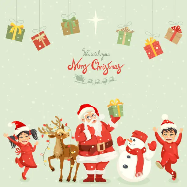 Vector illustration of Santa Claus and Christmas friends