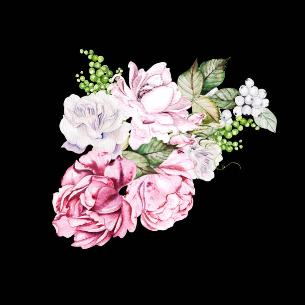 istock Beautiful watercolor wedding Bouquet  with roses flowers and peony. 1190876503